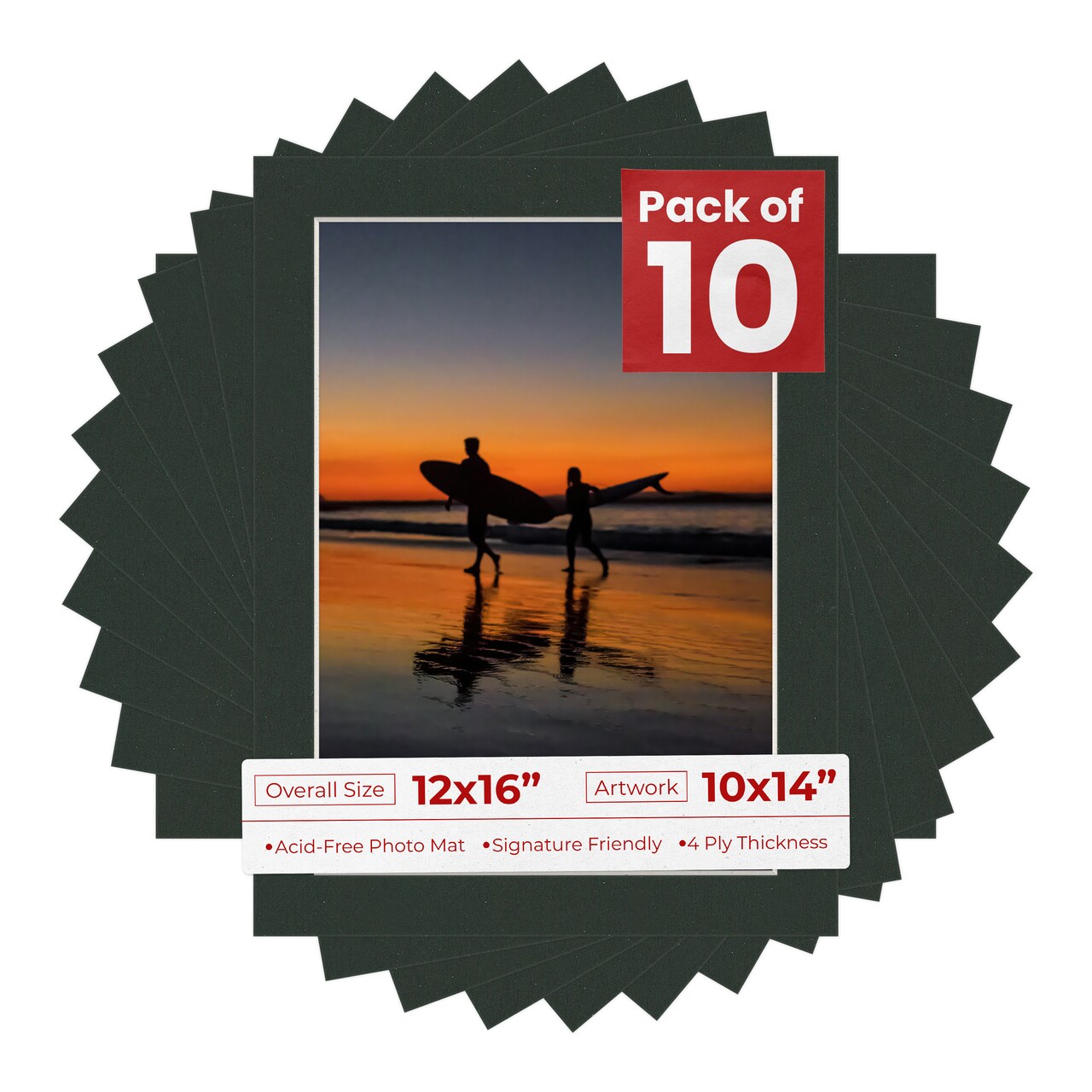 Textured Black Mat Board for 12x16 Frames - Fits 10x14 Photos